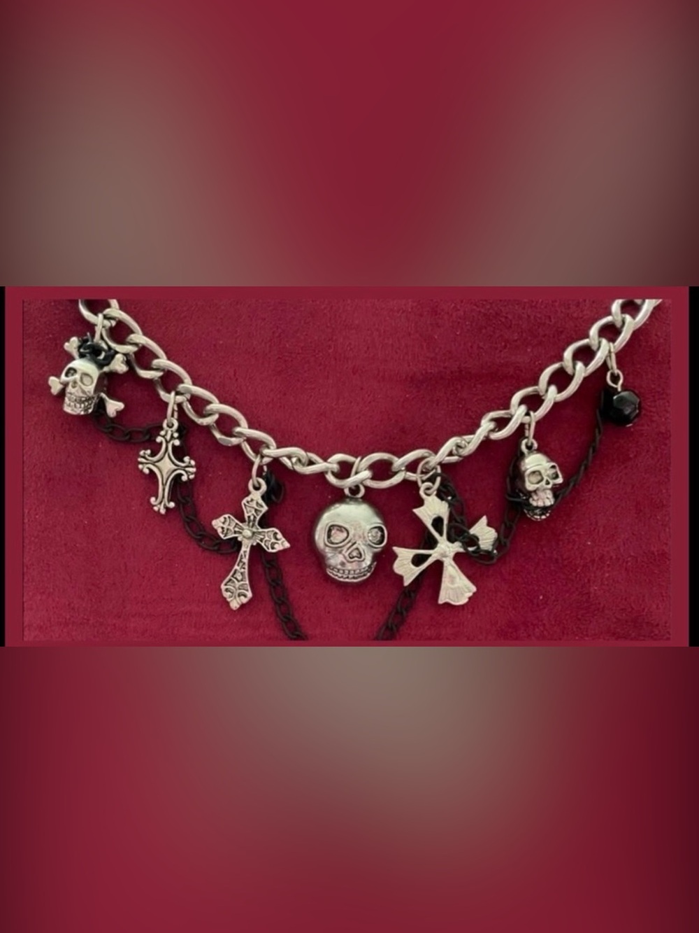 Silver Charm Bracelet with Cross Pendants. 7.5” - Picture 3 of 3